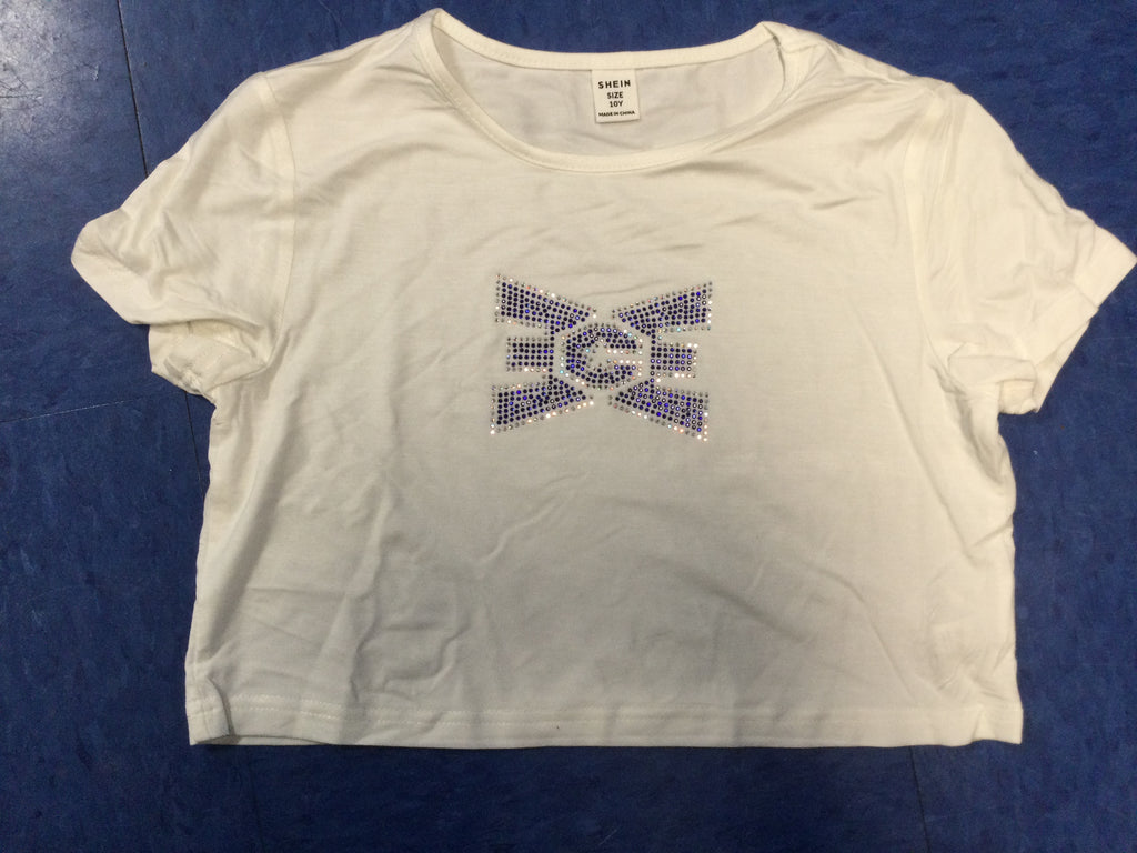 Crop White Short Sleeve with Bling Logo