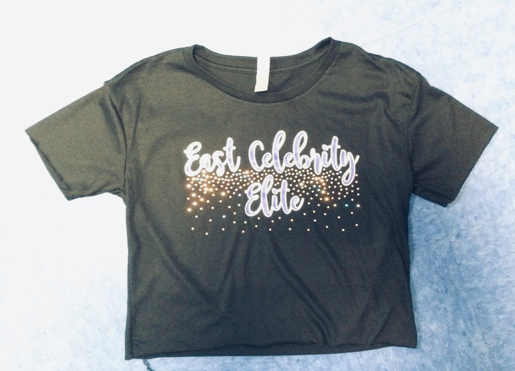ECE Crop Black with Blue and Bling Logo