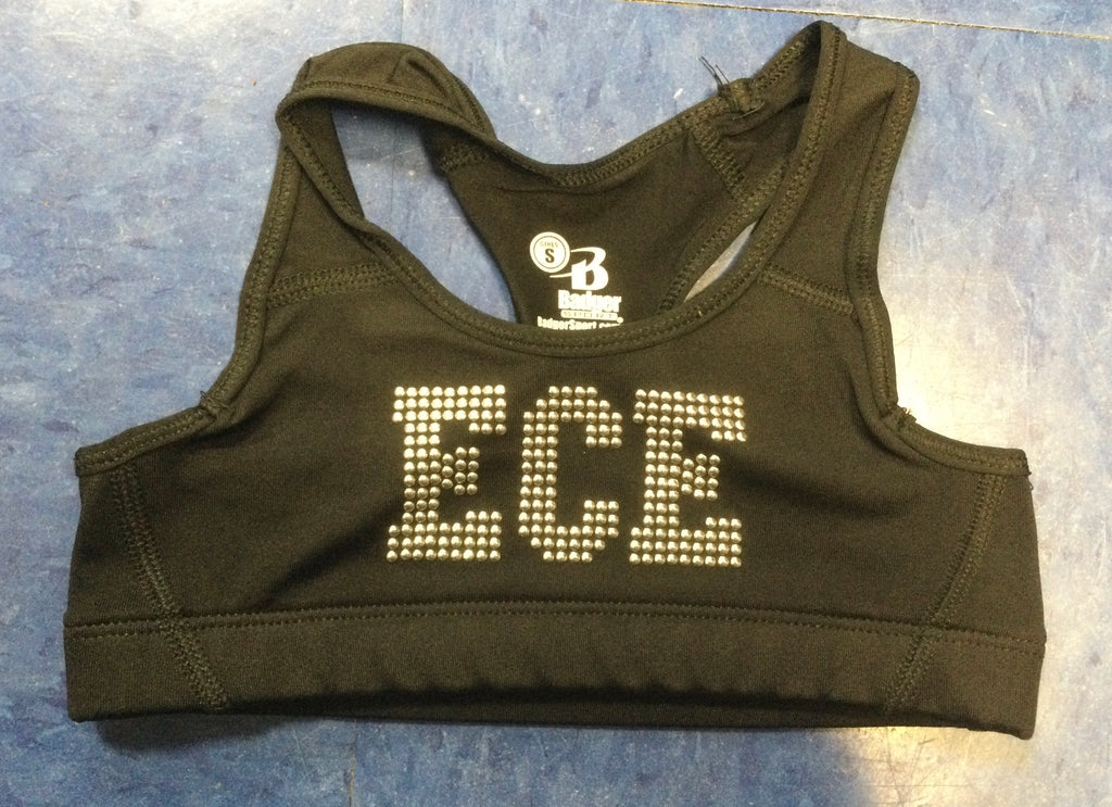 ECE Youth Sports Bra Black with Silver Logo