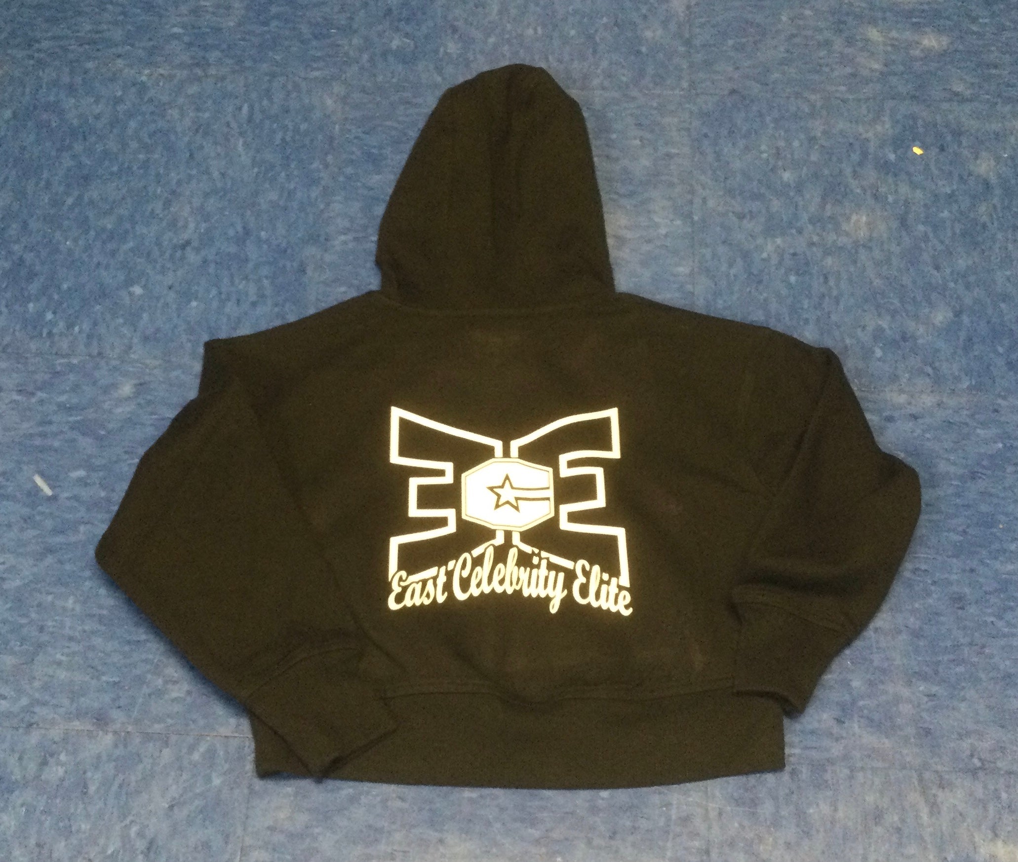 Youth Hooded Zip Up Black Crop with Black and White Logo