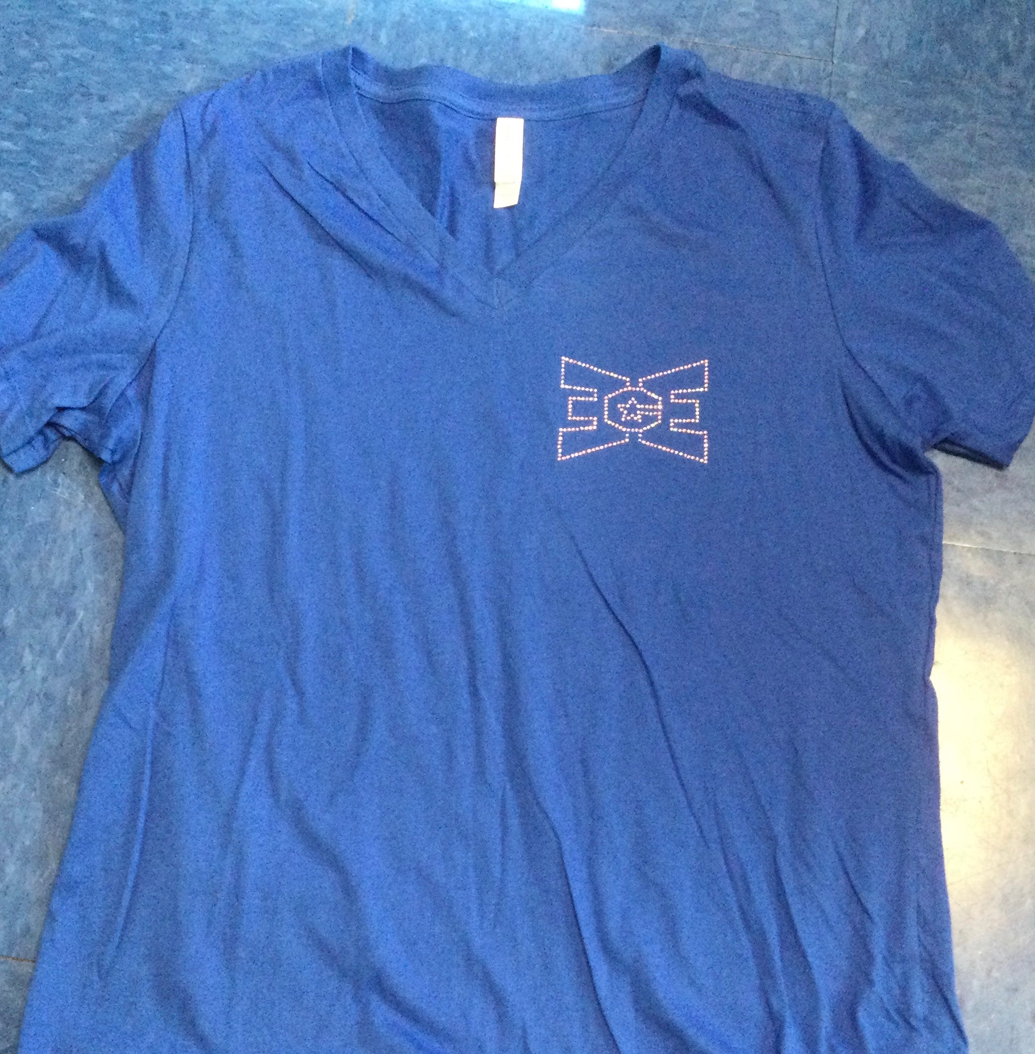 T-Shirt V-Neck Blue with White/Bling Logo