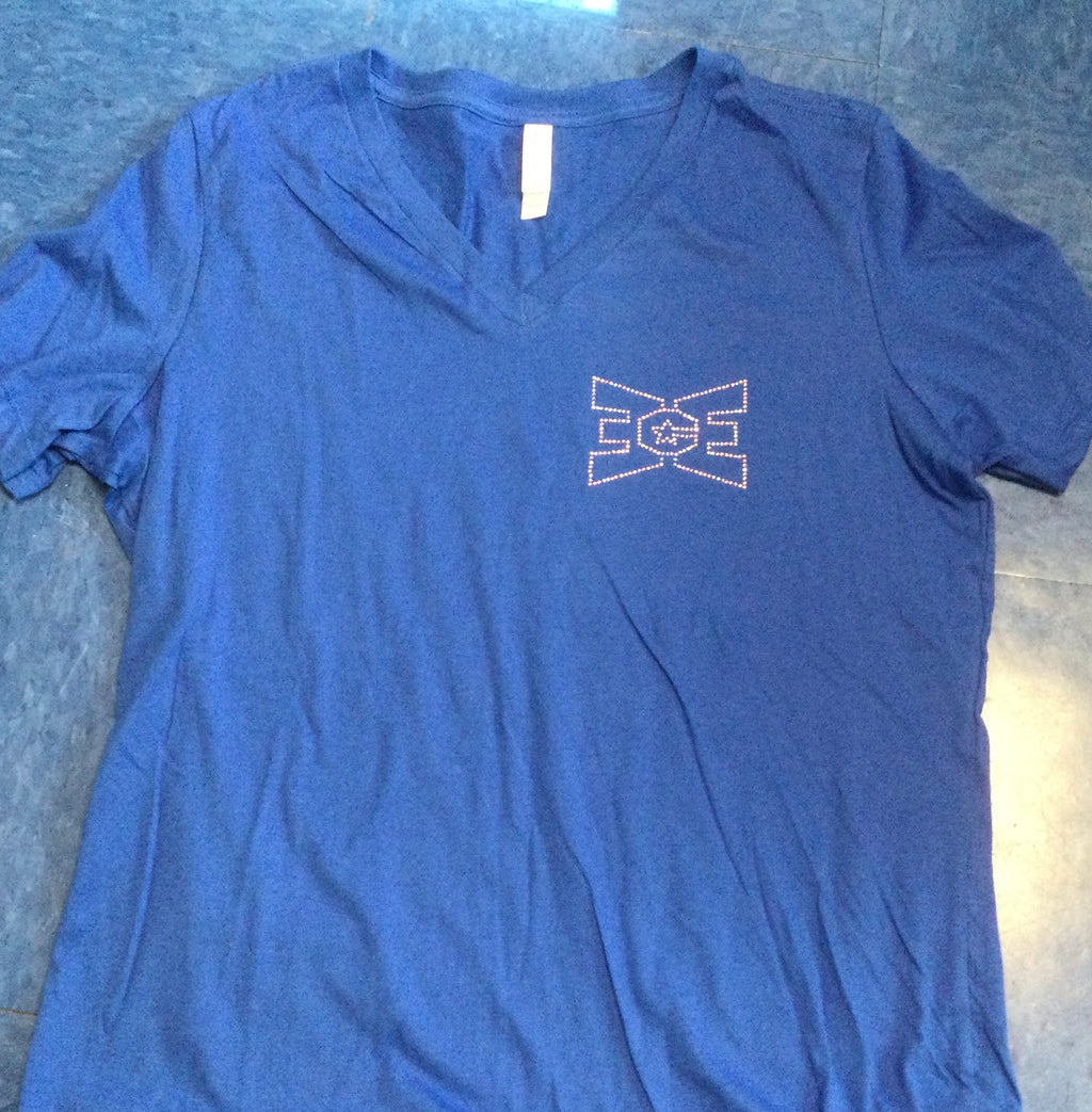 T-Shirt V-Neck Blue with White/Bling Logo