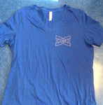 T-Shirt V-Neck Blue with White/Bling Logo