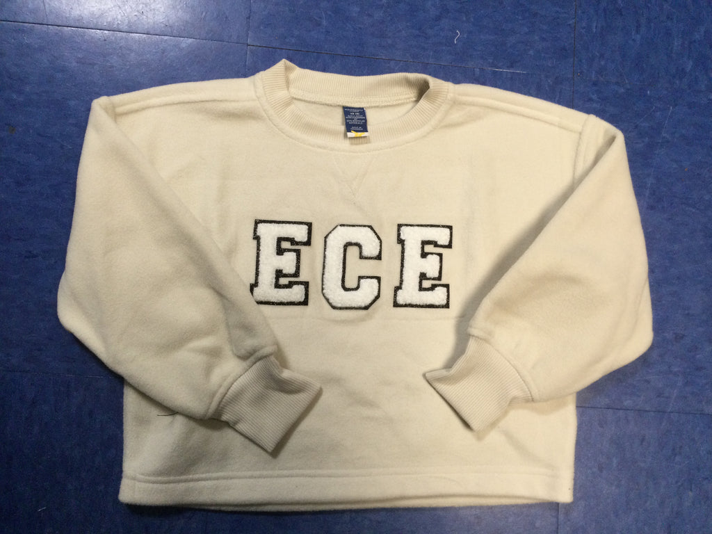 Youth Cream Fleece Crop with White Fluffy Logo