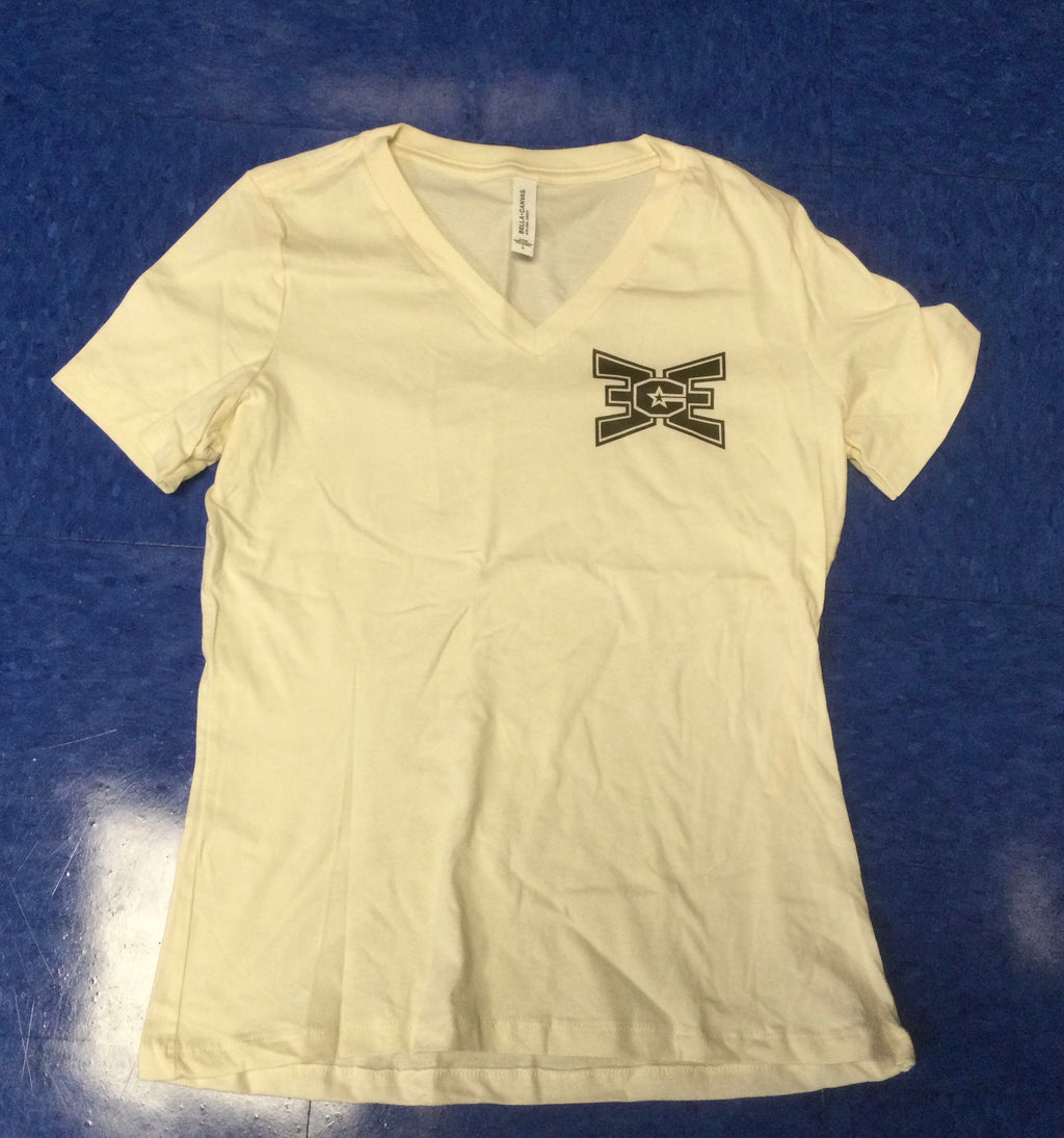 T-Shirt V-Neck Creme with Black Logo
