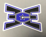 Window Cling White with Black/Blue Logo