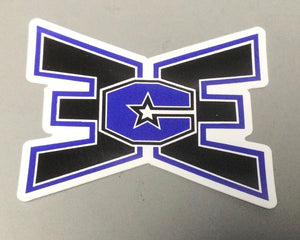 Window Cling White with Black/Blue Logo