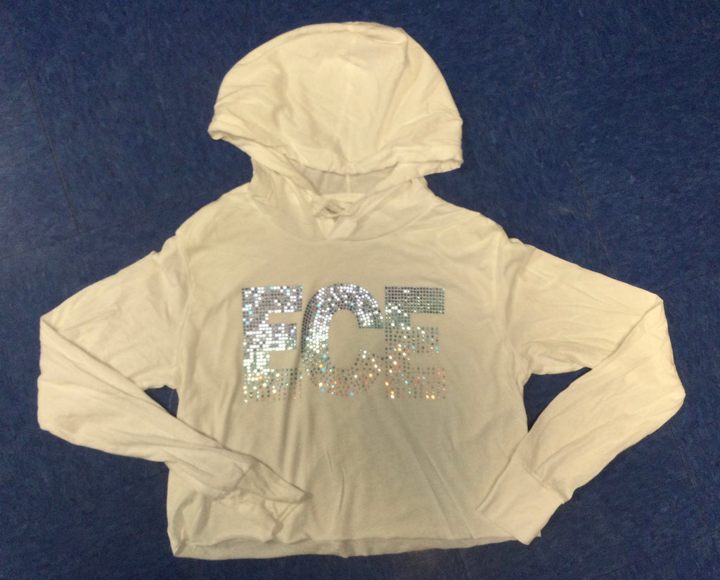 T-Shirt Hooded Crop White with Bling Logo