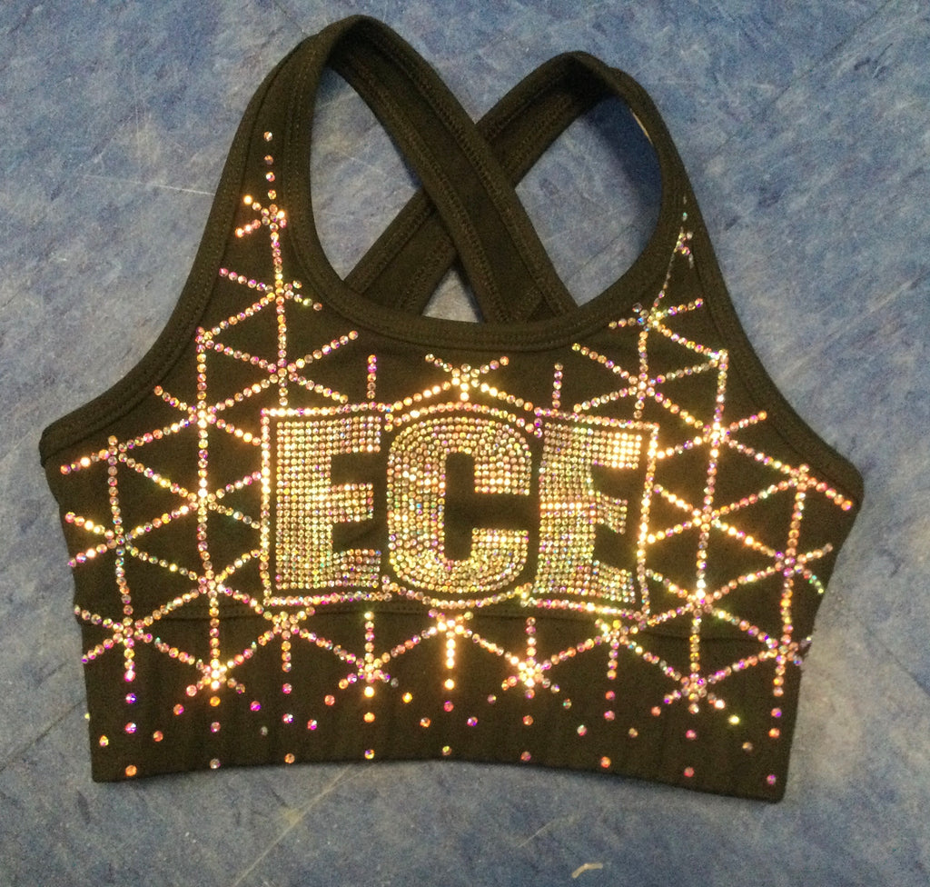 Sports Bra Practice  Black with Black Bling Logo
