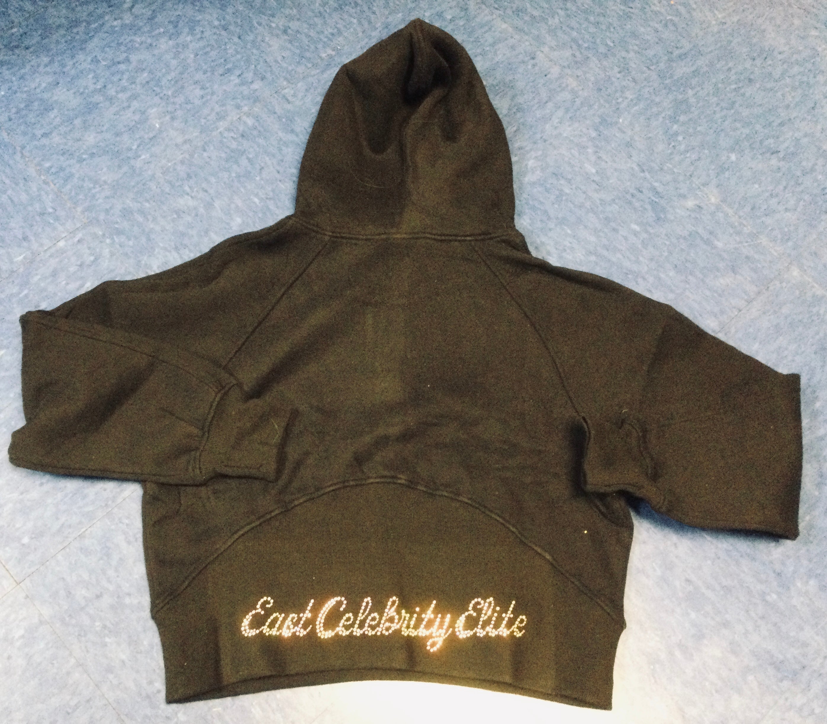 Hooded 1/4 Zip Crop Black with Bling Logo