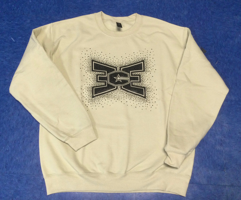 Crewneck Creme Sweatshirt with Black Sparkle Logo