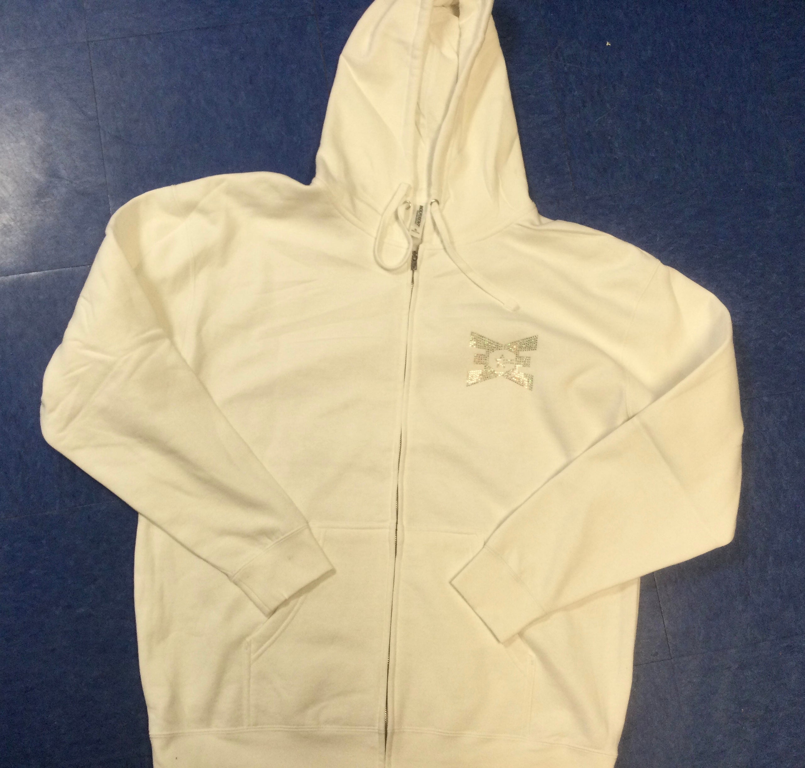 Hooded Zip Up White With Bling Logo
