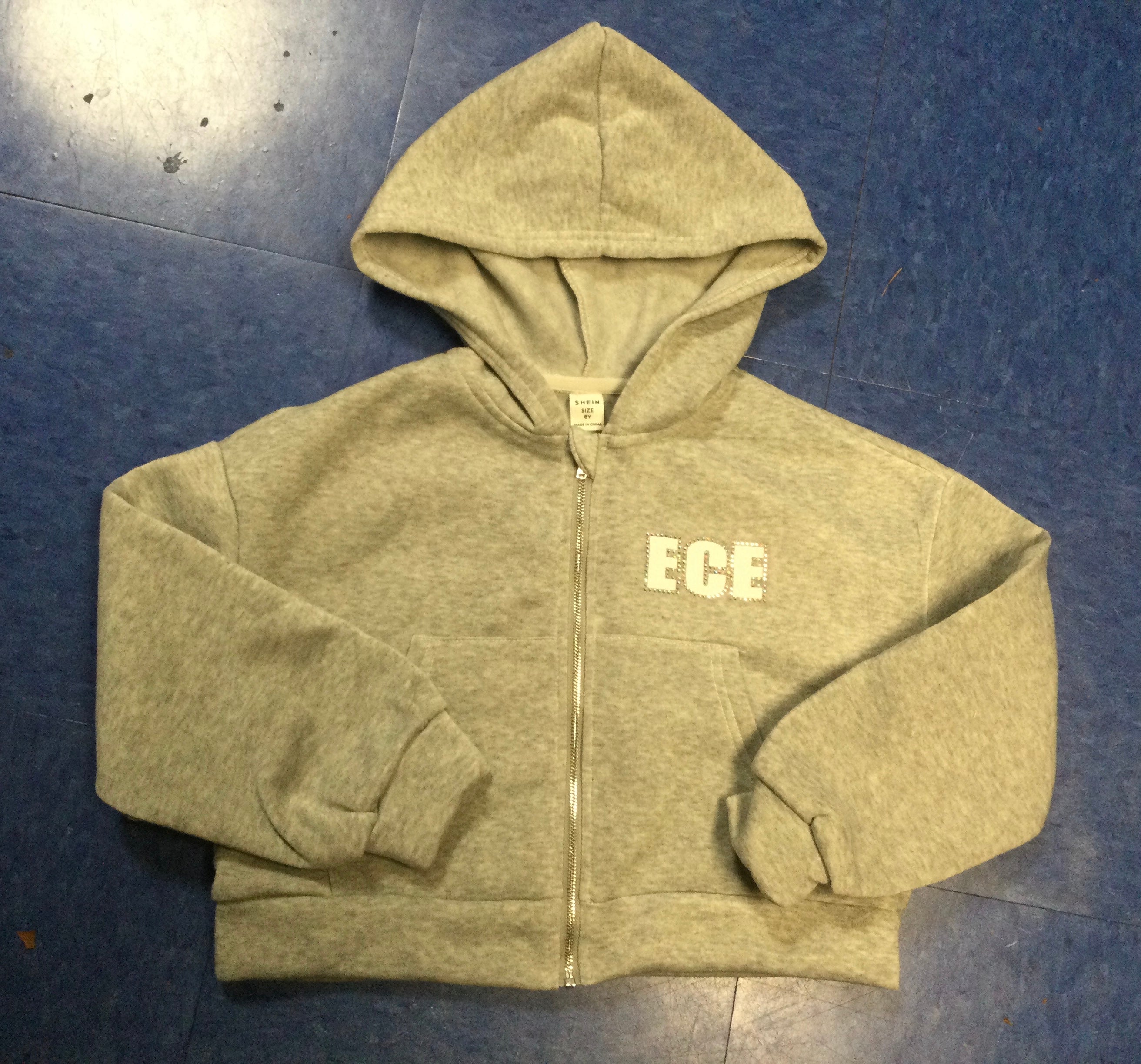 ECE Hooded Zip Up Crop Grey White/Bling Logo