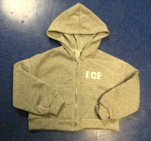 ECE Hooded Zip Up Crop Grey White/Bling Logo