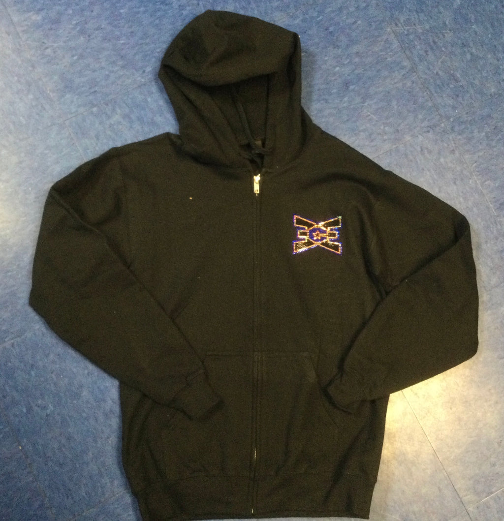 Hooded Full Zip Sweatshirt Black with Bling Logo