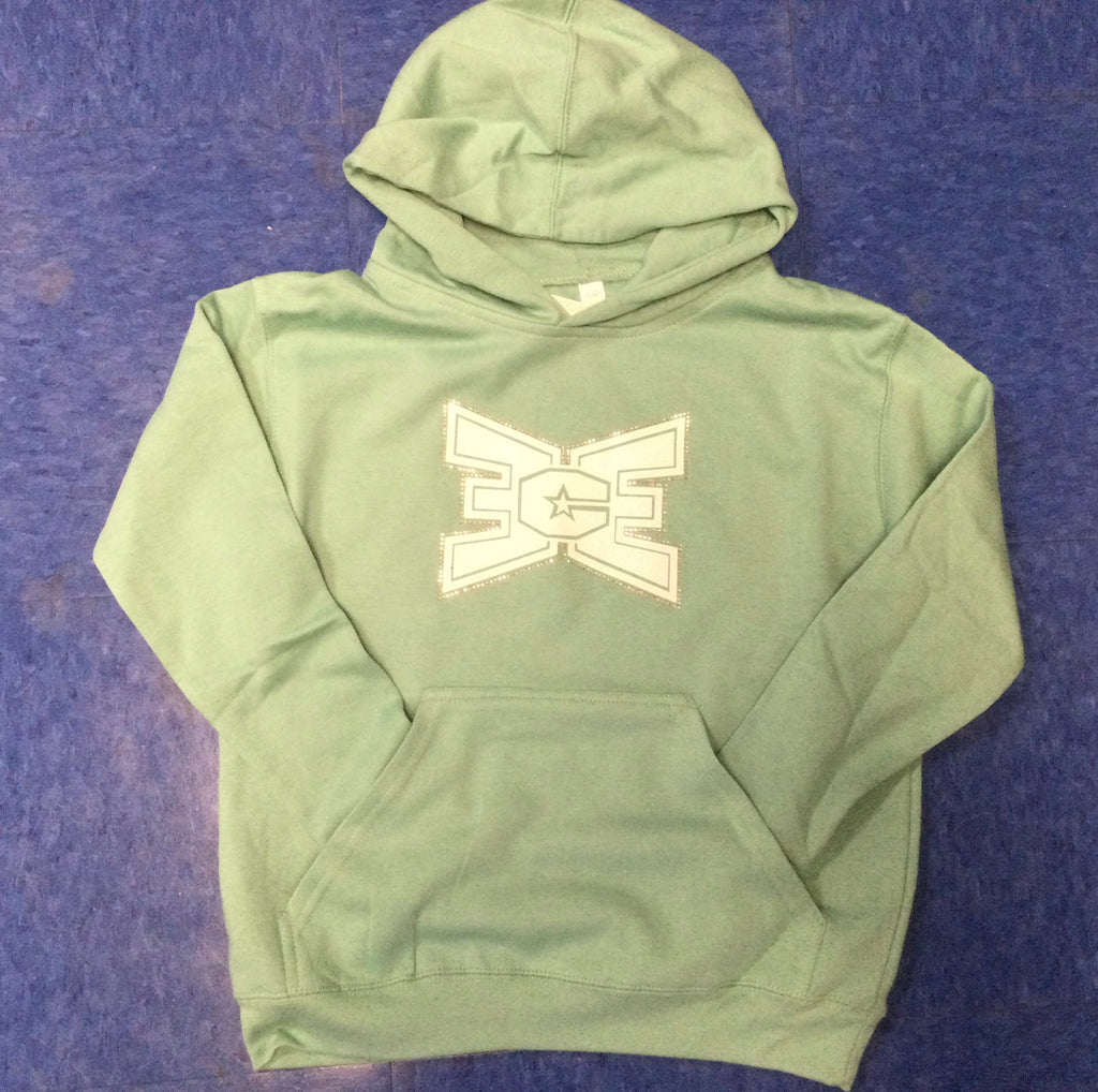 Sweatshirt Hooded Youth Green with Bling Logo