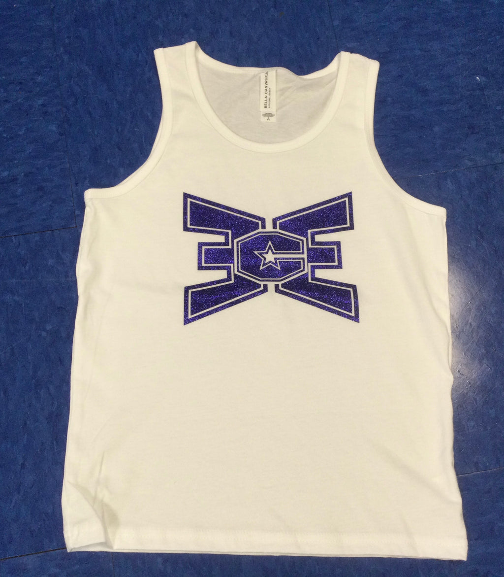 Youth Tank Top White with Blue Sparkle Logo