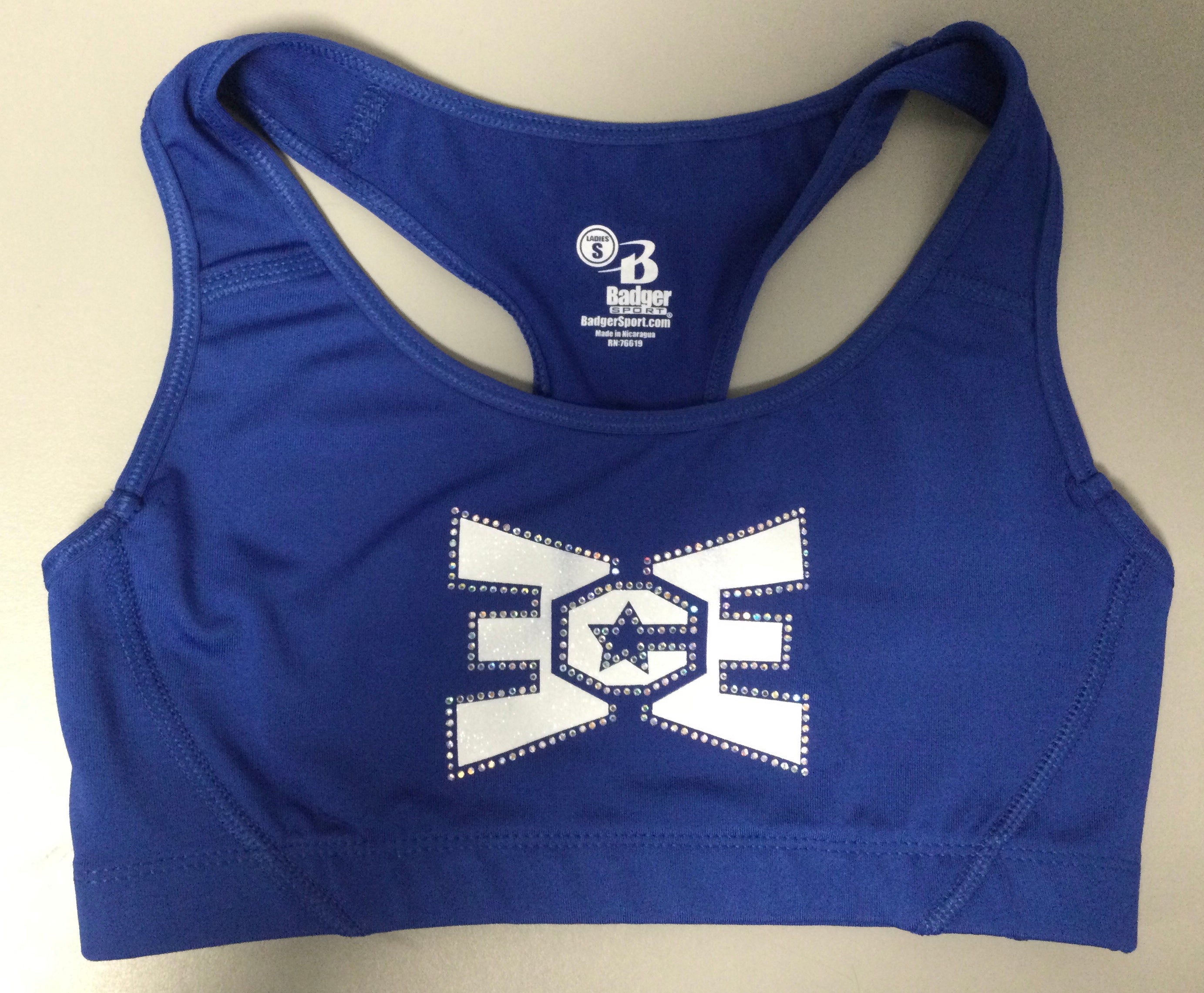 Sports Bra Blue with White and Bling Logo