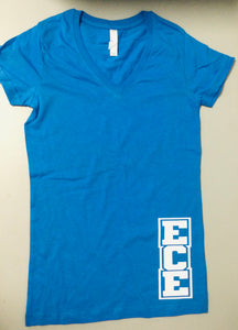 T-Shirt Short Sleeve Blue V Neck with White Logo