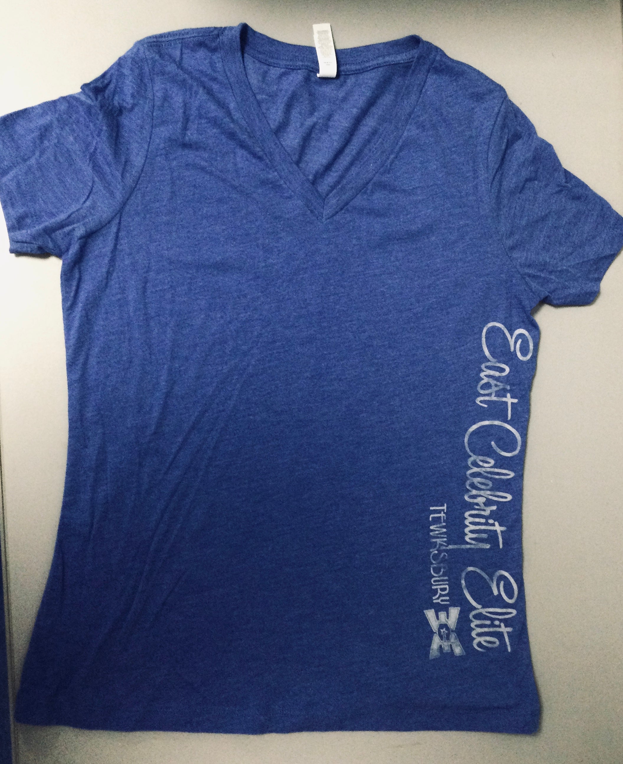 T-Shirt Blue V-Neck with Grey Logo